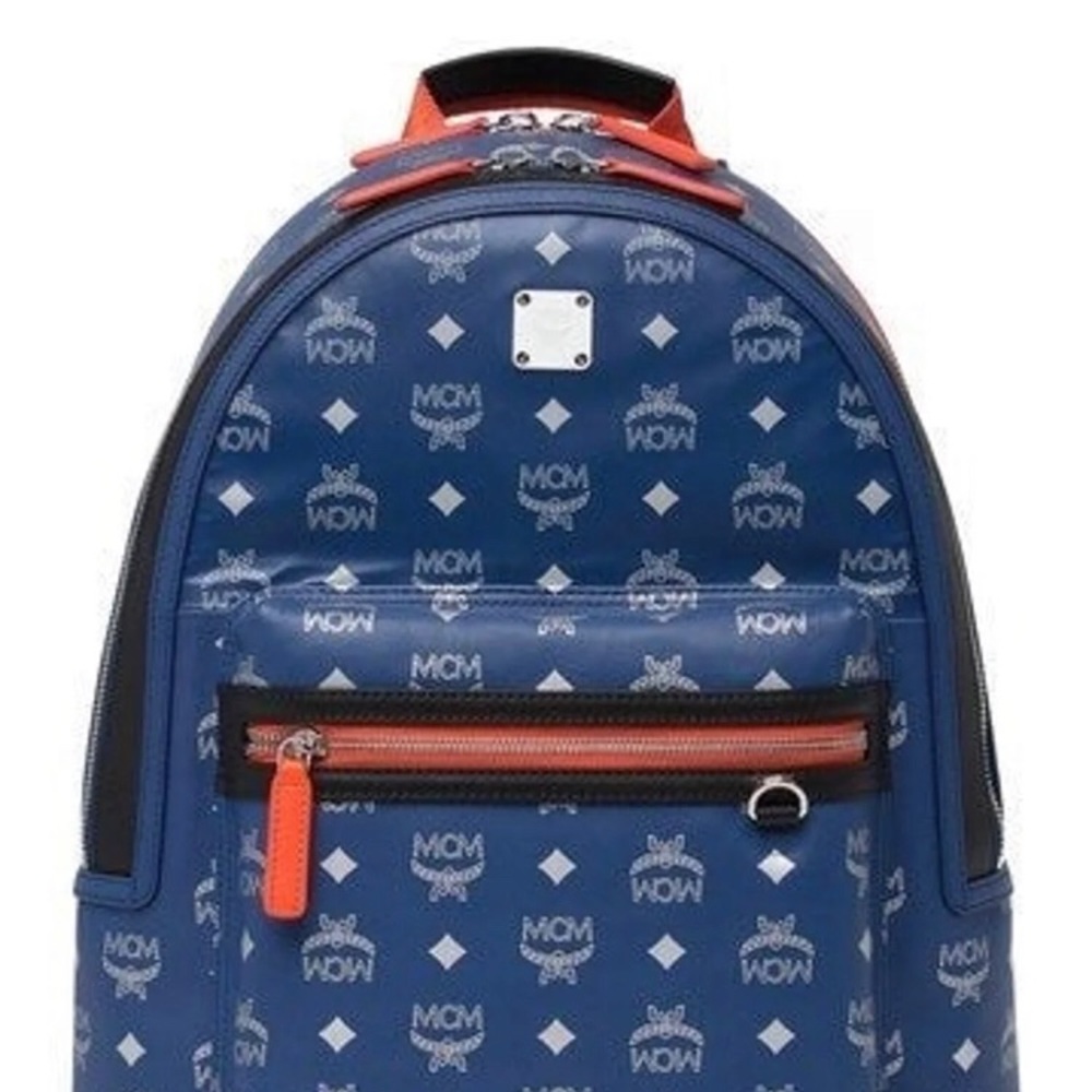 MCM Logo Print Backpack Blue